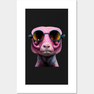 creature,photorealistic scary pig with pierced nose and sunglasses 8k Posters and Art